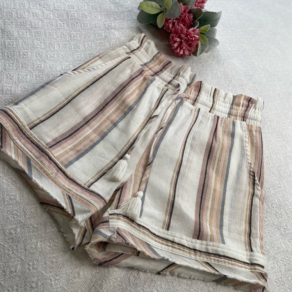 Fate Striped High-Waist Summer Shorts in Cream, Pink and‎ Blue ~ Size Small *NWT